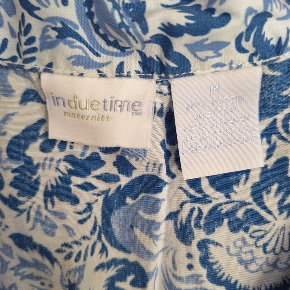 InDueTime Maternity Blouse Surplice Bodice SzM Lt White/Lt Blue Sleeveless Cute - Picture 2 of 7